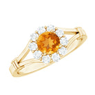 Genuine Citrine Diamond Flower Engagement Ring with Split Shank AAA - Rosec Jewels