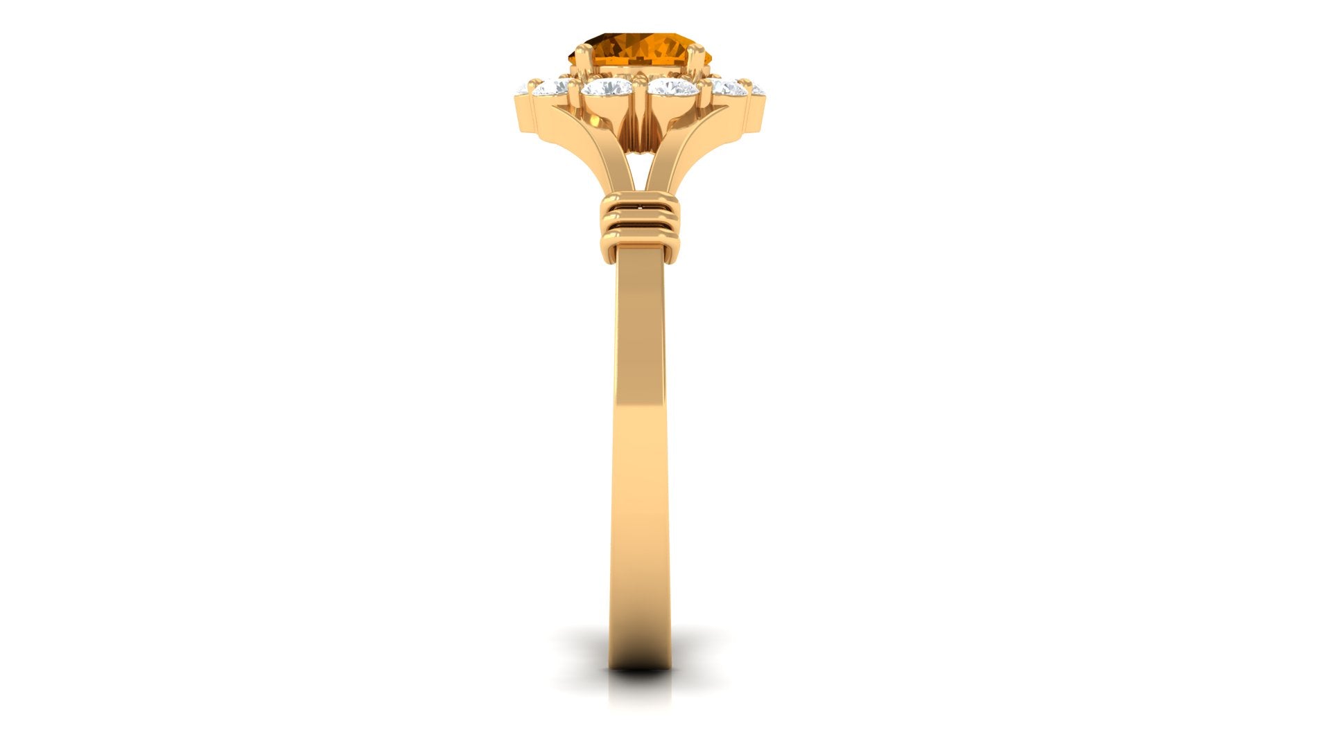 Genuine Citrine Diamond Flower Engagement Ring with Split Shank AAA - Rosec Jewels