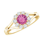 Real Pink Tourmaline and Diamond Engagement Ring in Split Shank AAA - Rosec Jewels