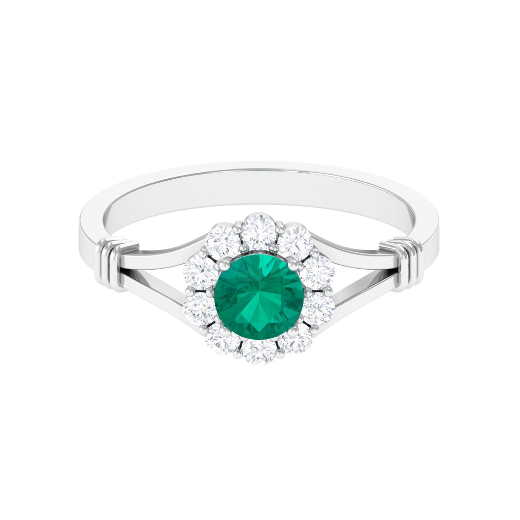 1 CT Split Shank Emerald Flower Engagement Ring with Moissanite
