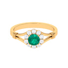Split Shank Emerald Flower Engagement Ring with Diamond Emerald - ( AAA ) - Quality - Rosec Jewels