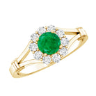 Emerald Nature Inspired Engagement Ring with Diamond Halo AAA - Rosec Jewels