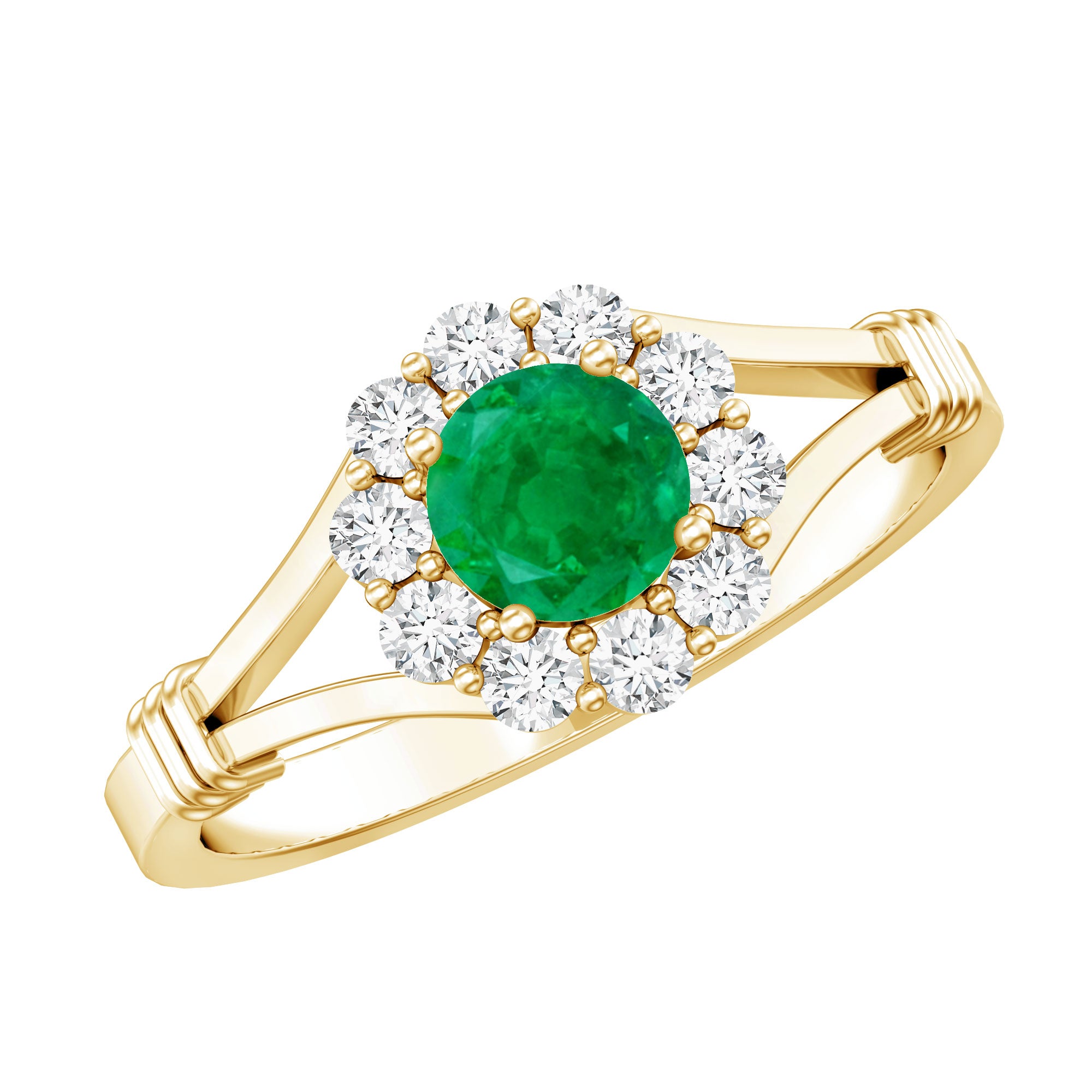 Emerald Nature Inspired Engagement Ring with Diamond Halo AAA - Rosec Jewels