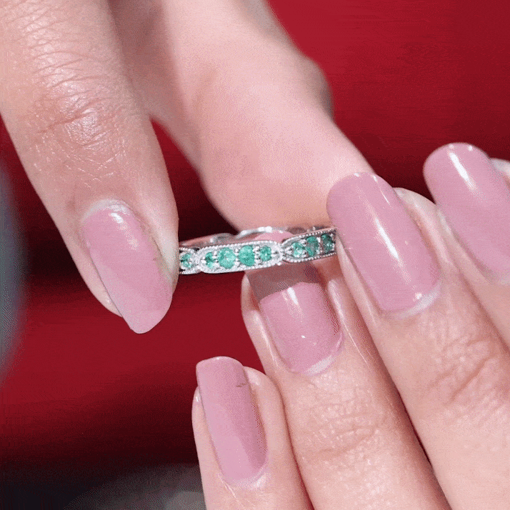 1 CT Emerald Eternity Ring in Pin Point Setting for Women Emerald - ( AAA ) - Quality - Rosec Jewels