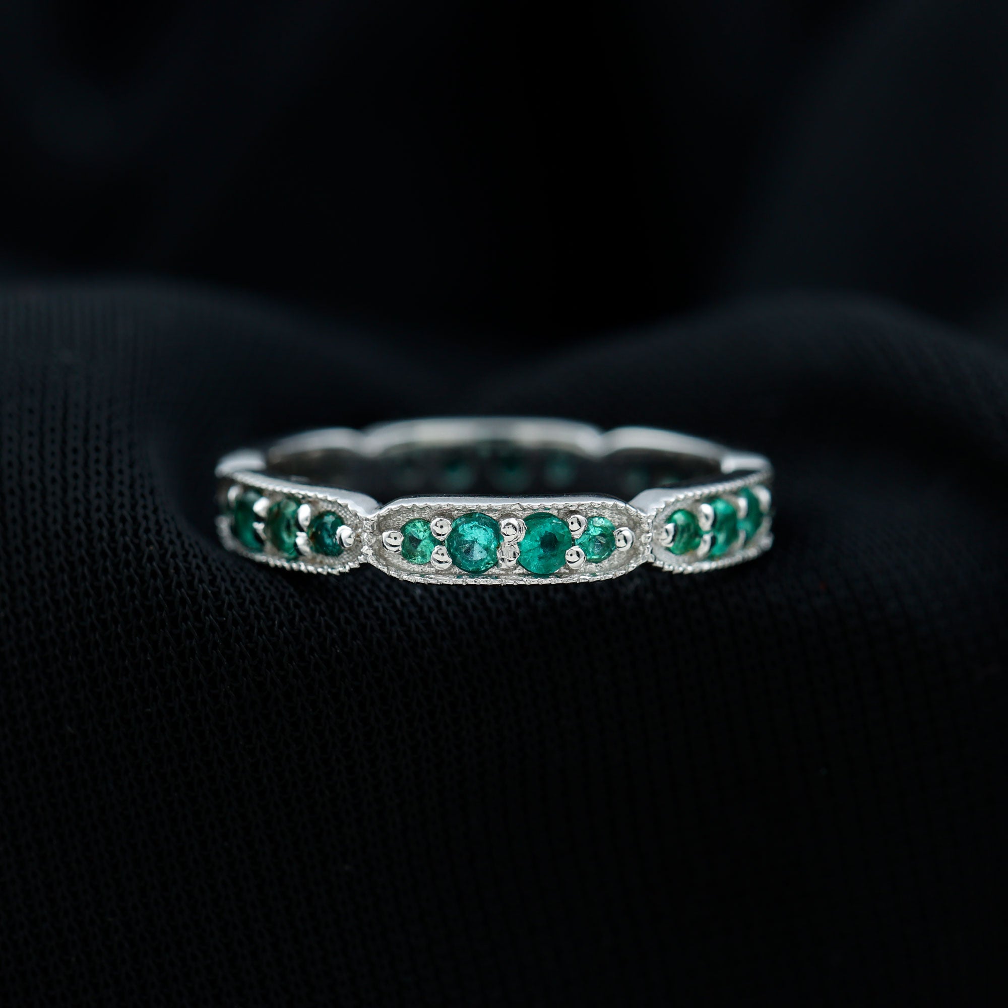 1 CT Emerald Eternity Ring in Pin Point Setting for Women Emerald - ( AAA ) - Quality - Rosec Jewels