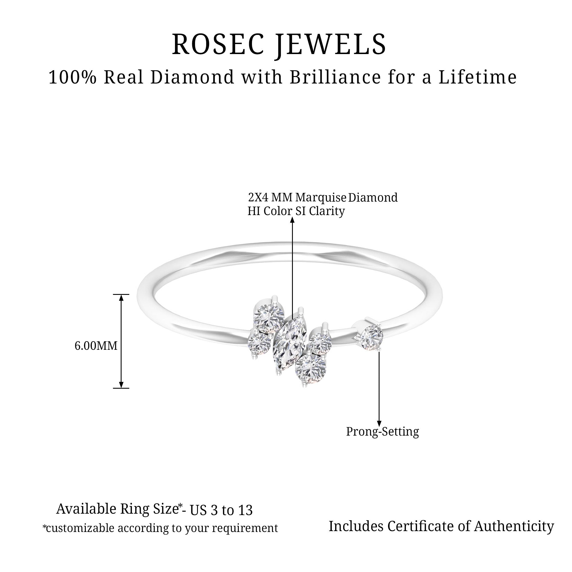 1/4 CT Natural Diamond Minimal Promise Ring in Gold Diamond - ( HI-SI ) - Color and Clarity - Rosec Jewels