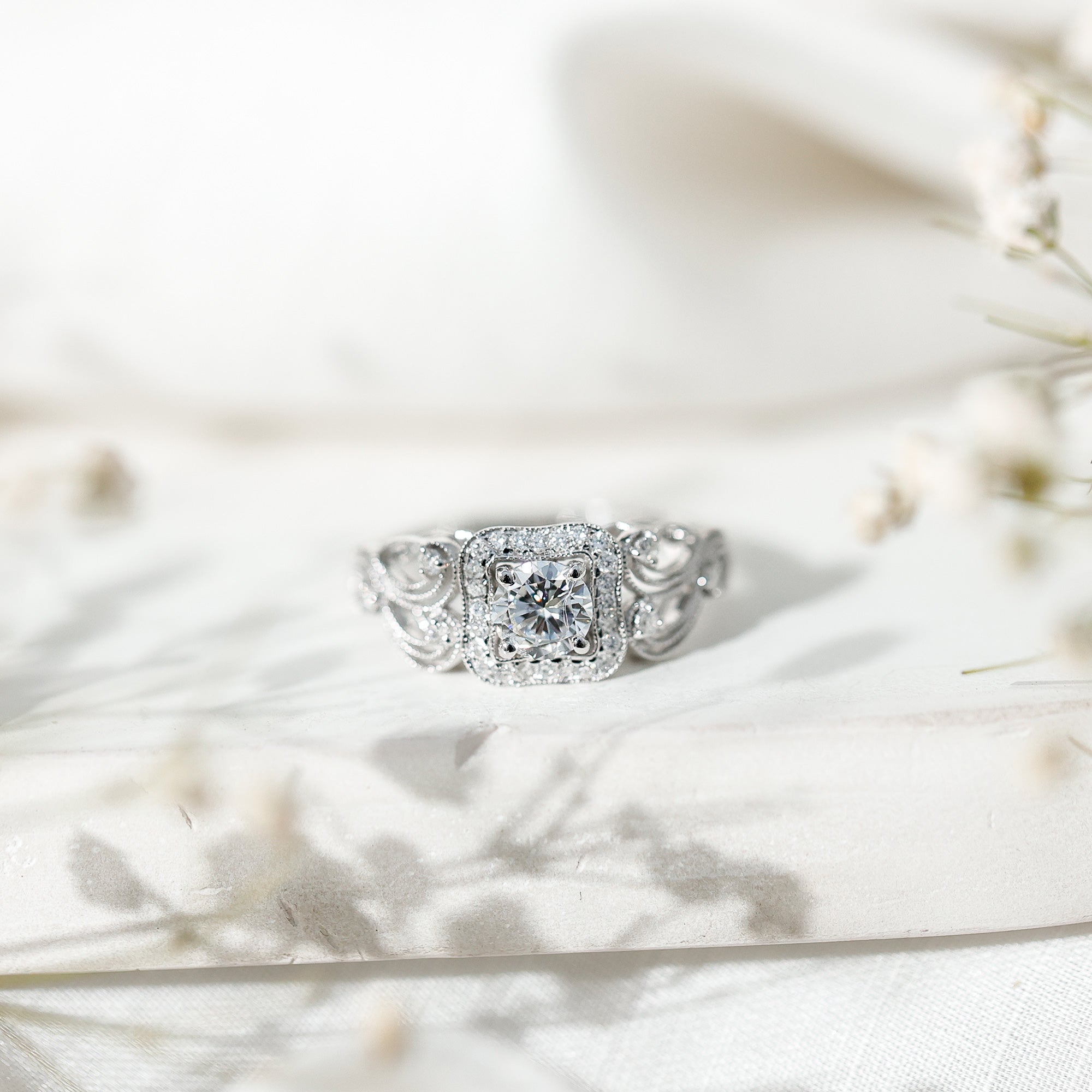 Certified Moissanite Art Deco Engagement Ring for Women D-VS1 - Rosec Jewels