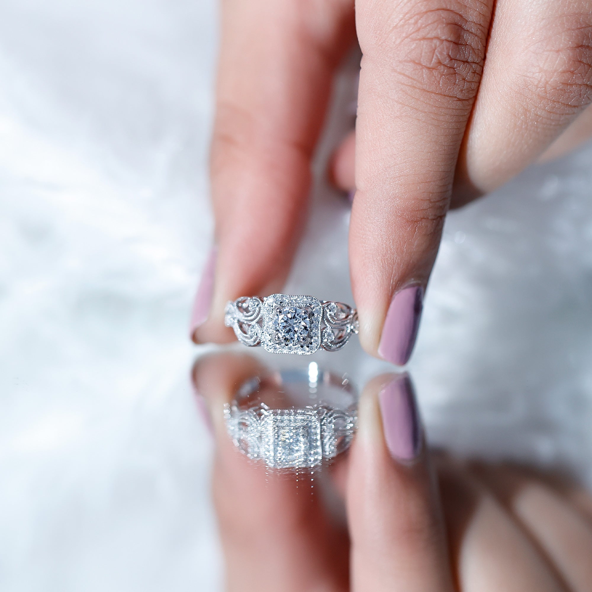Certified Moissanite Art Deco Engagement Ring for Women D-VS1 - Rosec Jewels