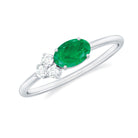 AAA Quality Oval Cut Emerald East West Promise Ring with Diamond Trio AAA - Rosec Jewels