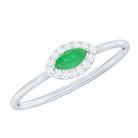 Marquise Emerald East West Promise Ring with Diamond Halo AAA - Rosec Jewels