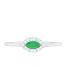 Marquise Emerald East West Promise Ring with Diamond Halo AAA - Rosec Jewels