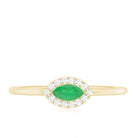 Marquise Emerald East West Promise Ring with Diamond Halo AAA - Rosec Jewels