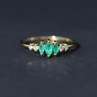 Rosec Jewels-Marquise Emerald and Diamond 3 Stone Anniversary Ring for Women