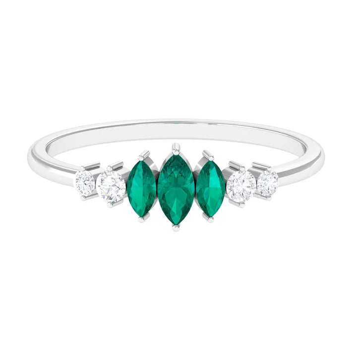 3/4 CT Marquise Cut Emerald Cluster Ring with Diamond Emerald - ( AAA ) - Quality - Rosec Jewels