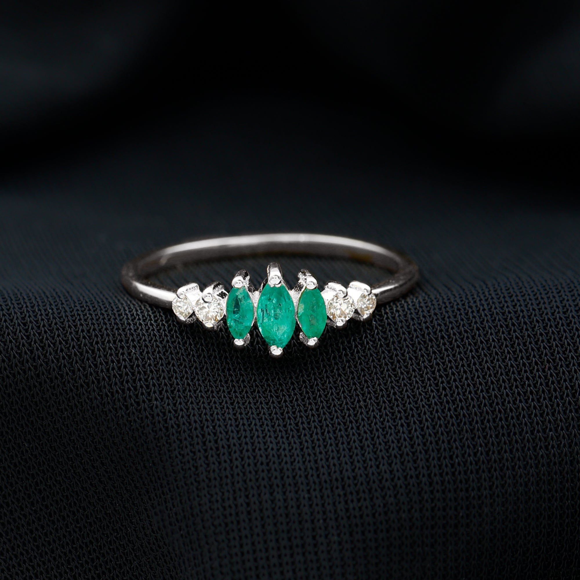 Rosec Jewels-Marquise Emerald and Diamond 3 Stone Anniversary Ring for Women