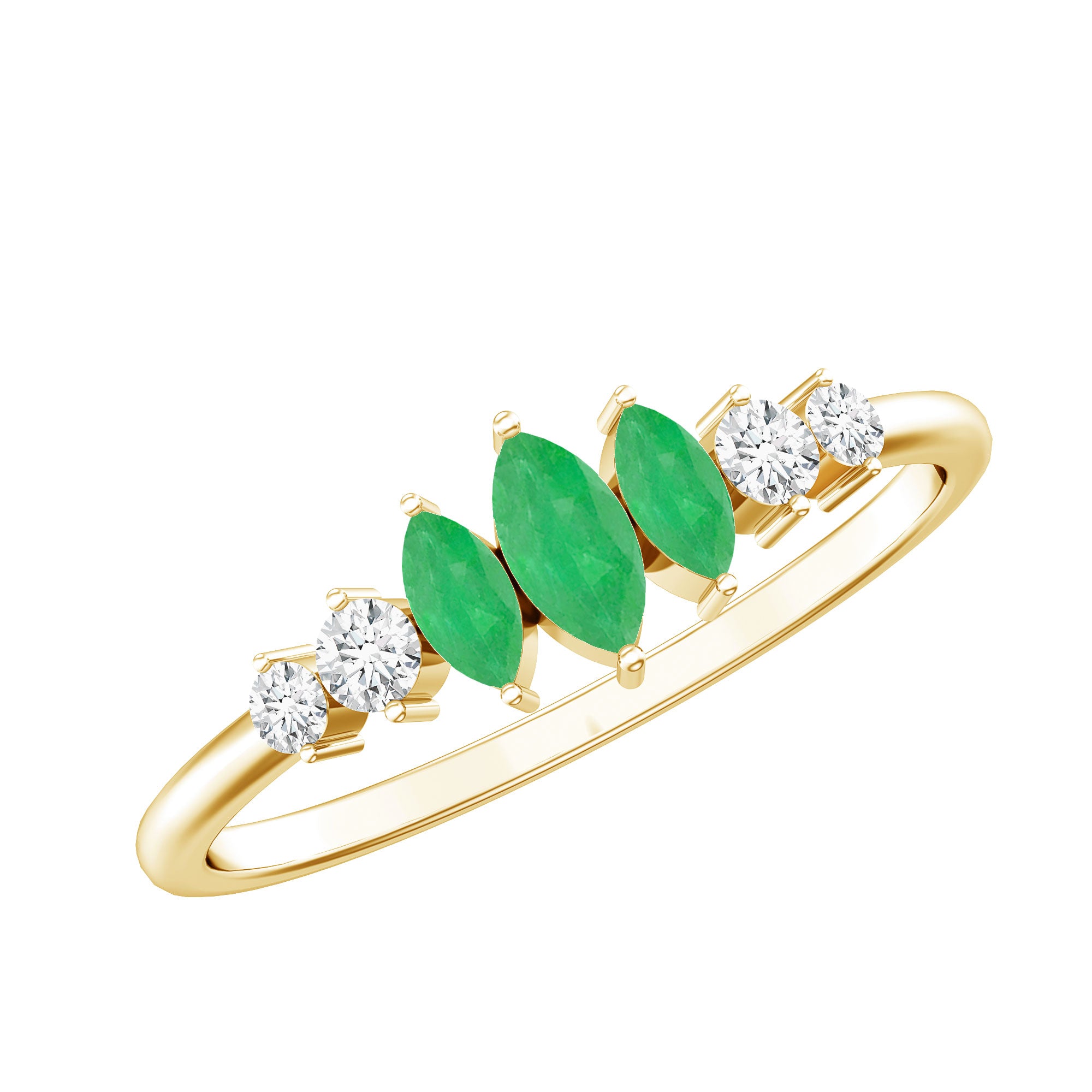 Rosec Jewels-Marquise Emerald and Diamond 3 Stone Anniversary Ring for Women