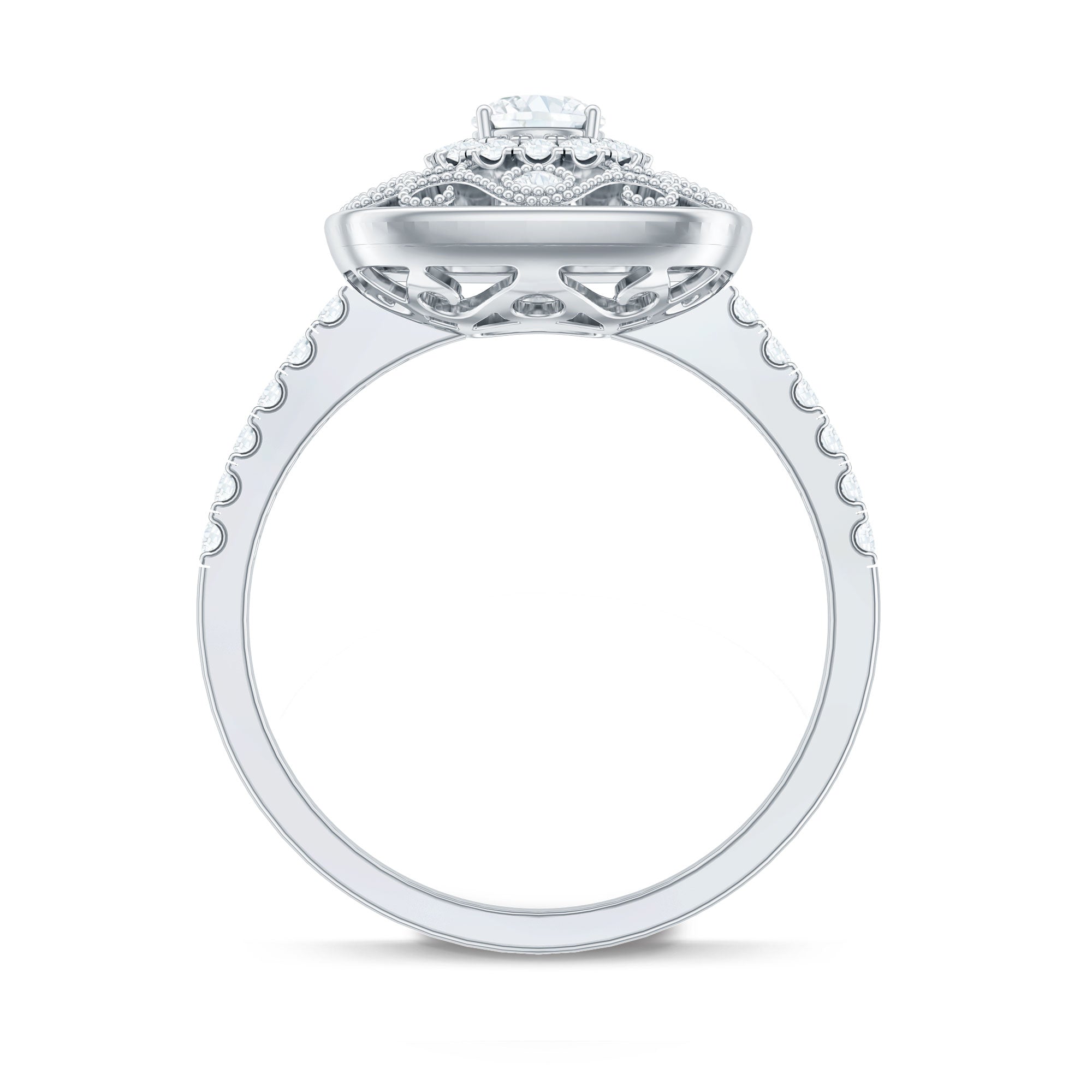 Moissanite Statement Engagement Ring with Milgrain Detailing D-VS1 - Rosec Jewels