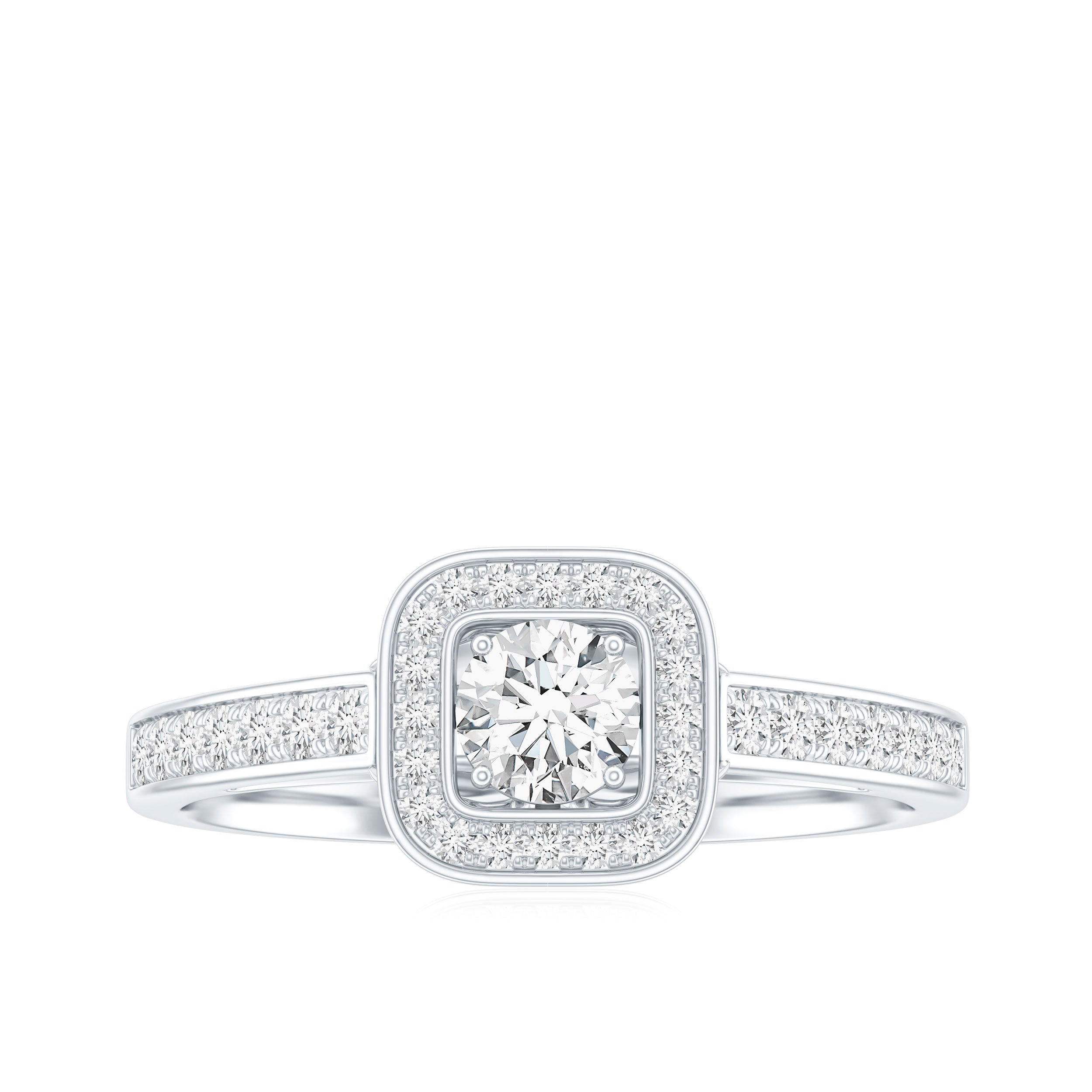 Moissanite Round Halo Engagement Ring with Certificate D-VS1 - Rosec Jewels