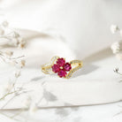 Real 1.8 Carat Ruby Flower Engagement Ring with Diamond Split Shank AAA - Rosec Jewels