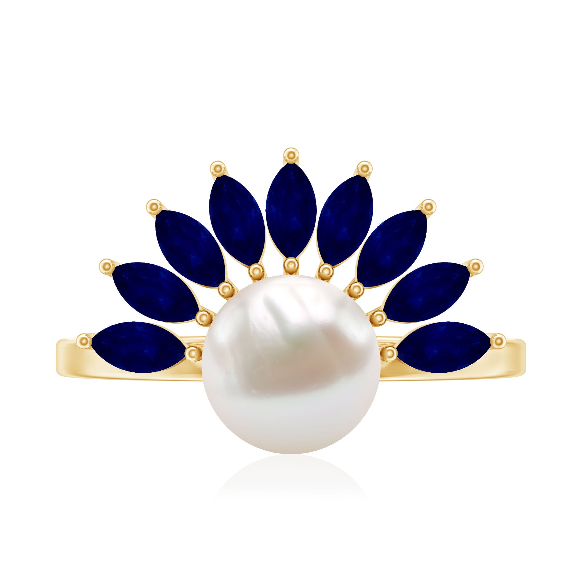 Cultured 3 Carat Freshwater Pearl Engagement Ring with Blue Sapphire AAA - Rosec Jewels