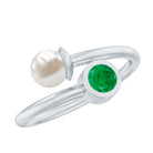 Rosec Jewels-Real Freshwater Pearl and Emerald Toi et Moi Promise Ring