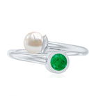 Rosec Jewels-Real Freshwater Pearl and Emerald Toi et Moi Promise Ring