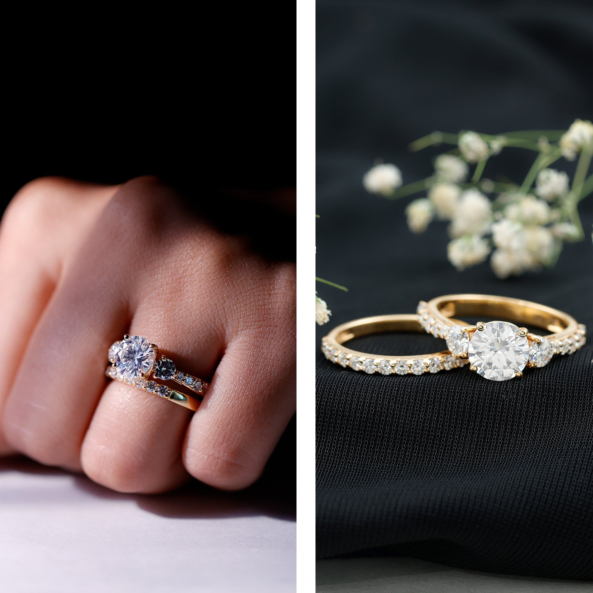 Rosec Jewels-Certified 2 Carat Round Moissanite Bridal Ring Set For Wedding