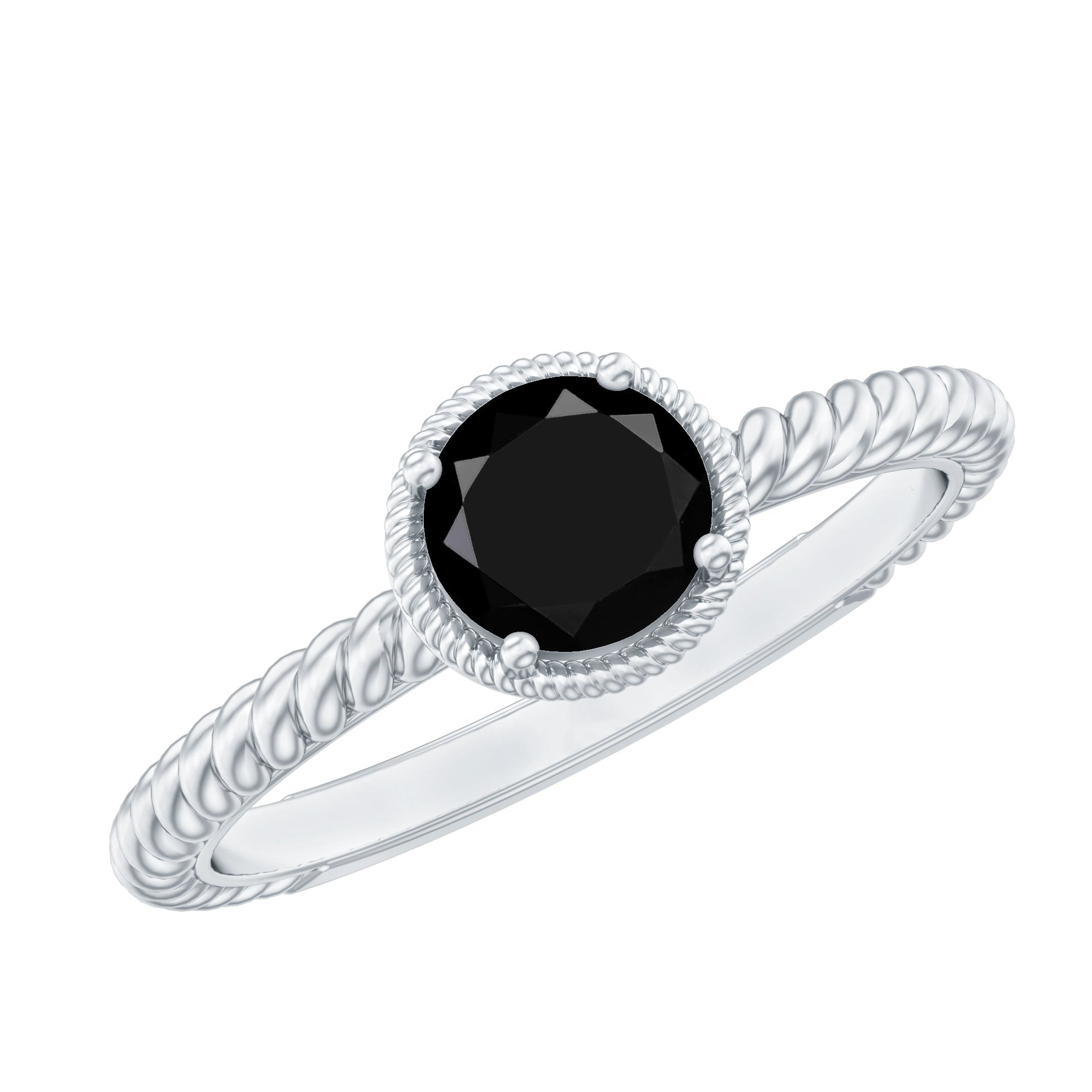 Rosec Jewels-Solitaire 6MM Black Onyx Engagement Ring with Twisted Rope Design