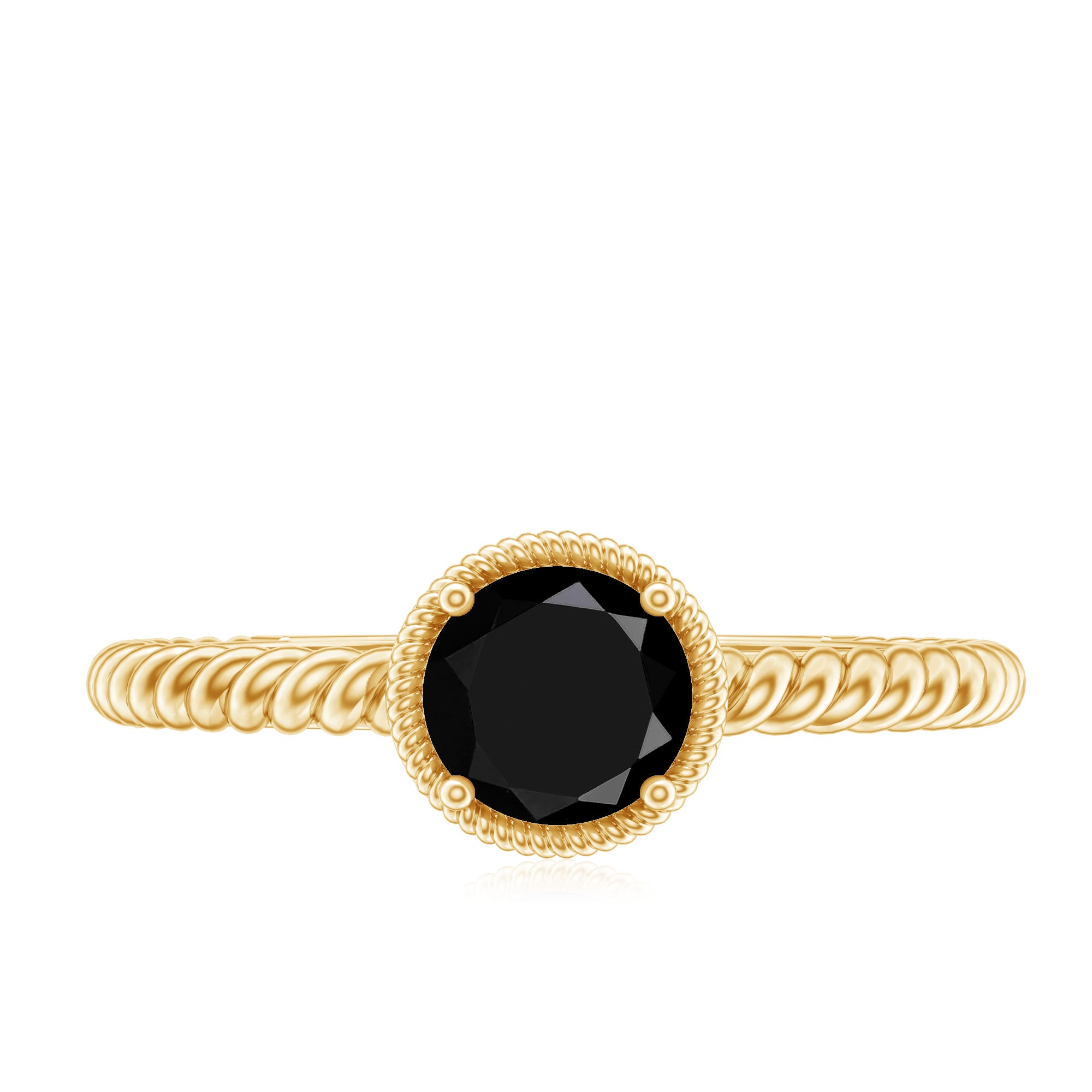 Rosec Jewels-Solitaire 6MM Black Onyx Engagement Ring with Twisted Rope Design
