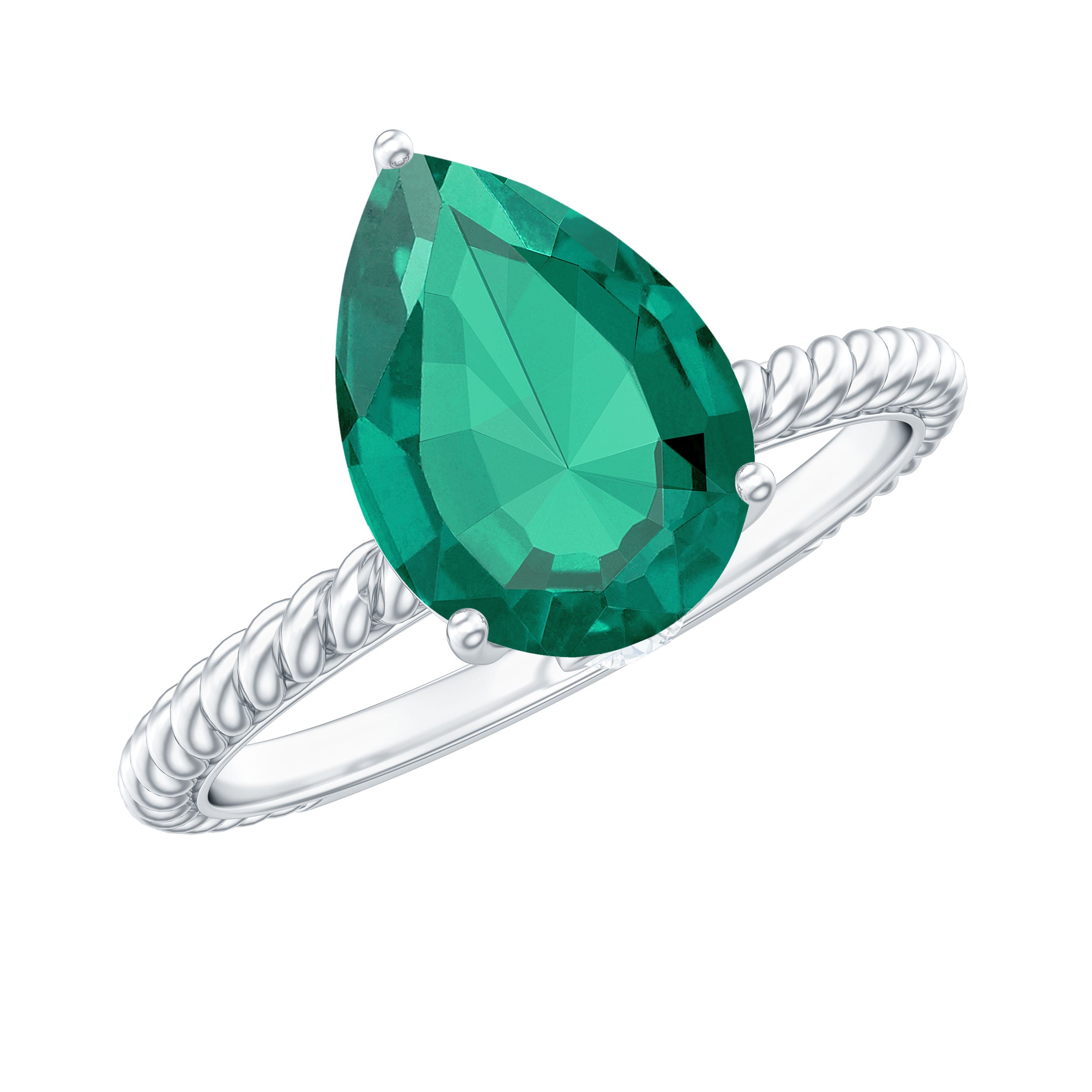Created Emerald Solitaire Teardrop Ring with Hidden Moissanite Lab Created Emerald - ( AAAA ) - Quality - Rosec Jewels