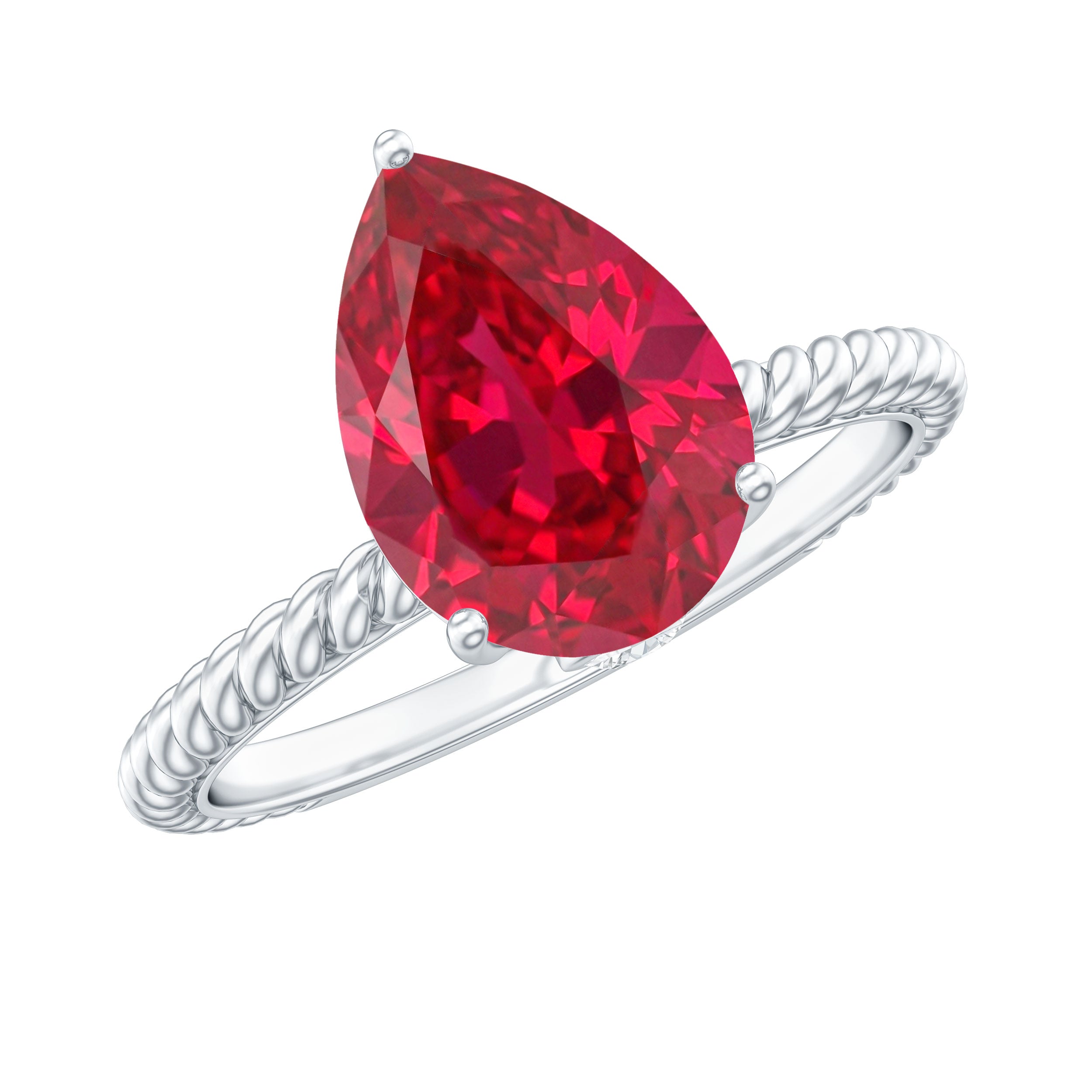 2.9 Carat Lab Created Ruby Teardrop Engagement Ring With Surprise Diamonds AAAA - Rosec Jewels