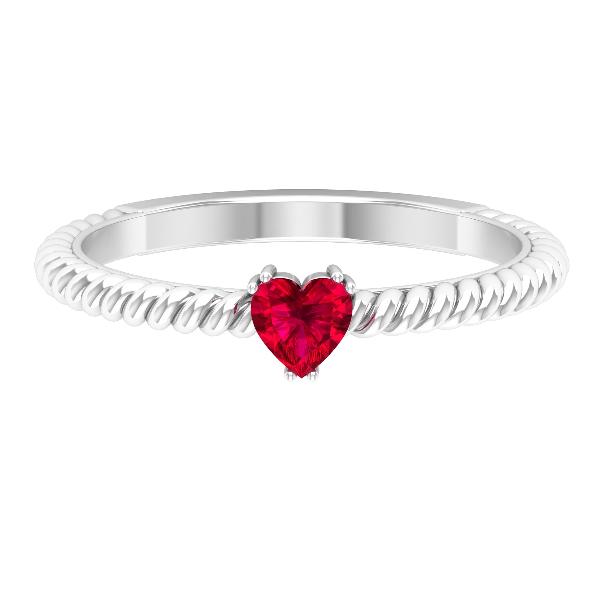 Heart Ruby Solitaire Ring in Twisted Rope Shank Ruby - ( AAA ) - Quality - Rosec Jewels