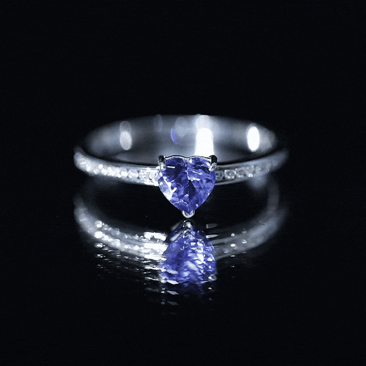 Natural Tanzanite Heart Promise Ring with Diamond AAA - Rosec Jewels