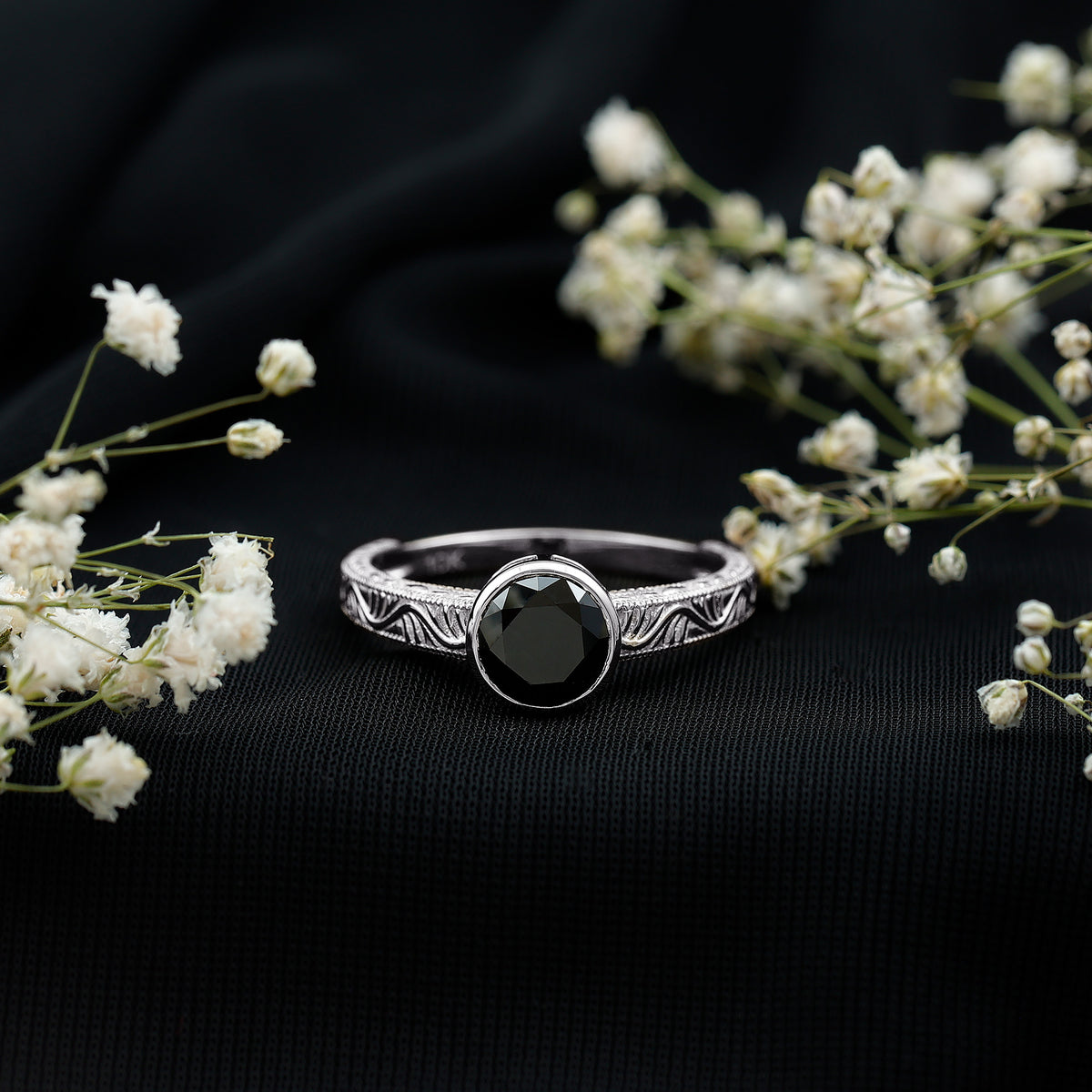 Vintage Style 2 Carat Lab Grown Black Diamond Bezel Set Engagement Ring AAAA ( Synthetic ) - Rosec Jewels