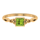 5 MM Princess Cut Peridot Celtic Solitaire Ring in Bezel Setting Peridot - ( AAA ) - Quality - Rosec Jewels