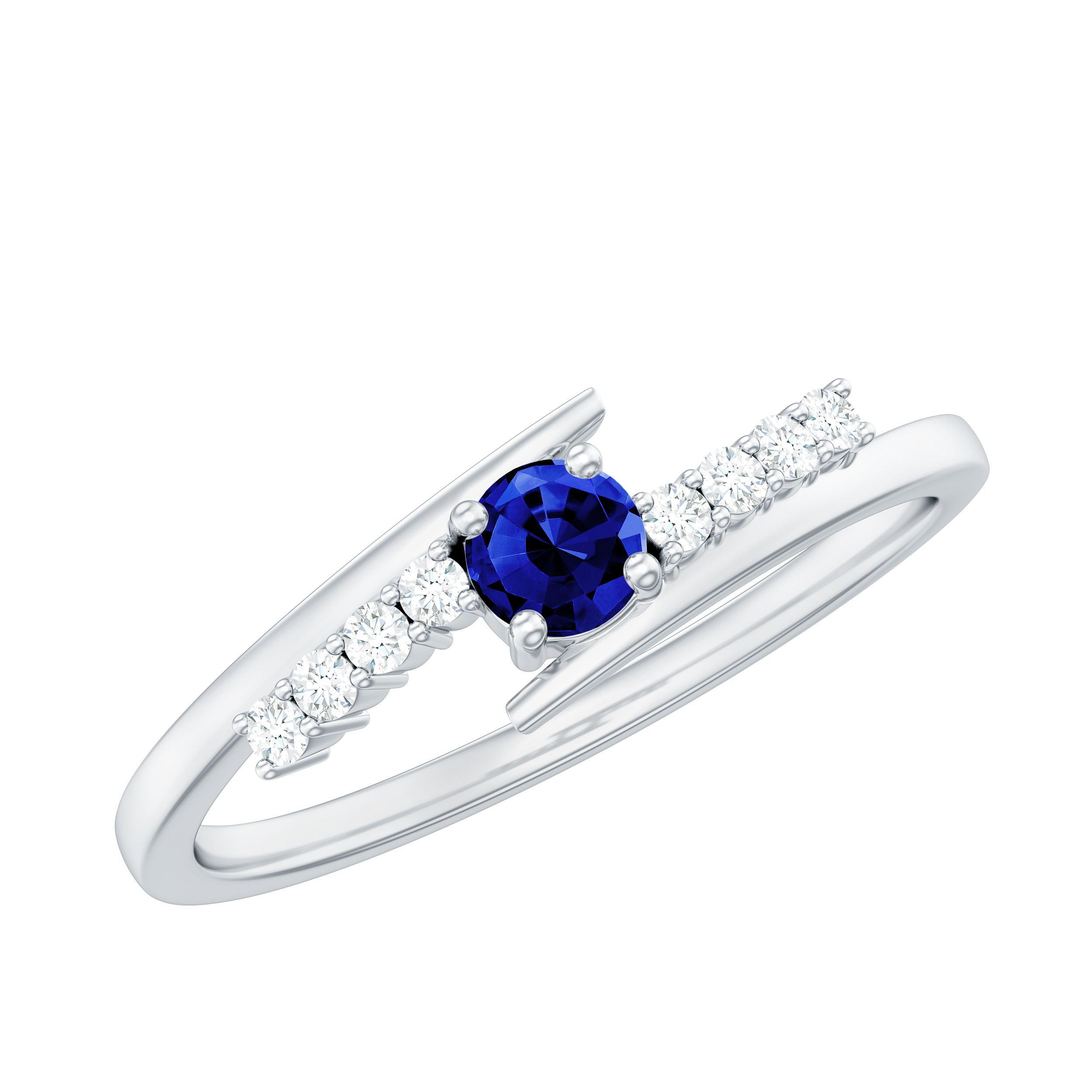 Minimal Created Blue Sapphire and Diamond Bypass Promise Ring