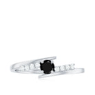 Minimal Round Created Black Diamond and Diamond Bypass Promise Ring Lab Created Black Diamond - ( AAAA ) - Quality - Rosec Jewels