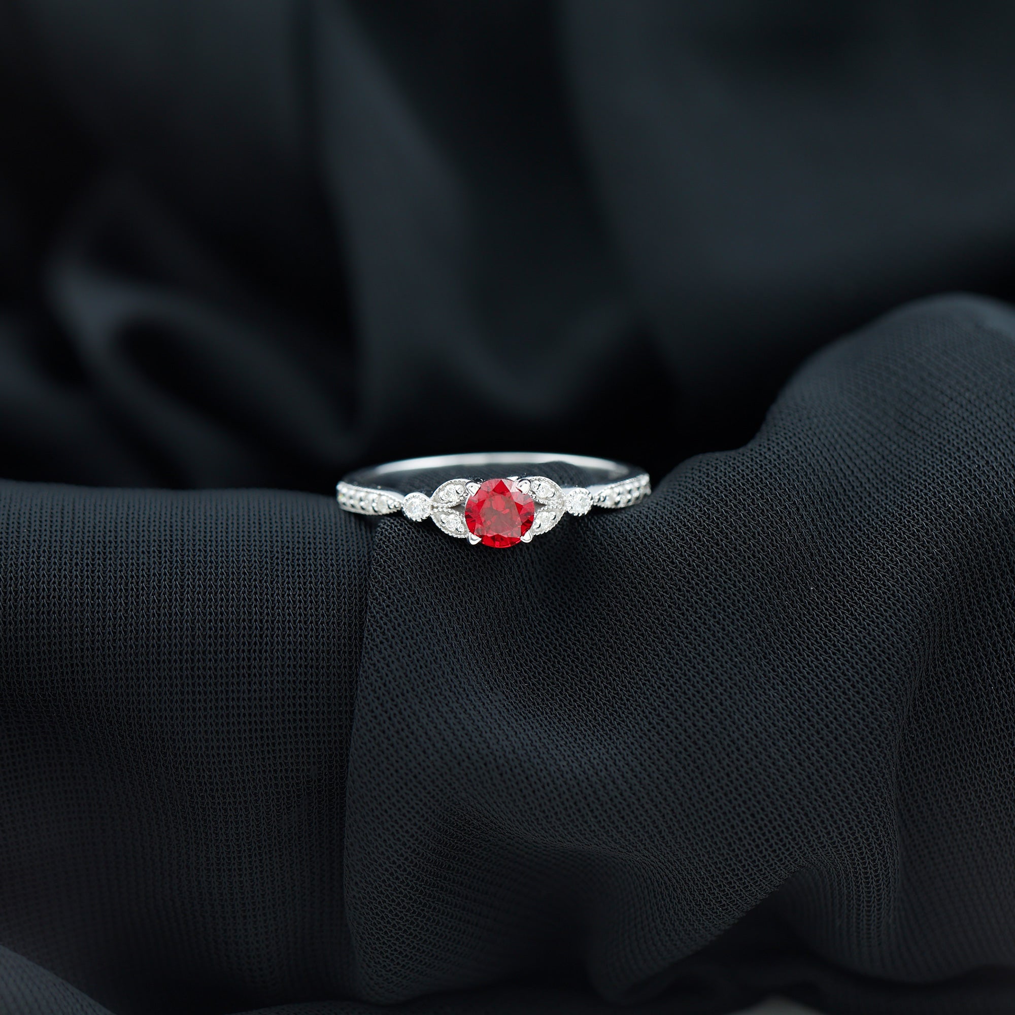Lab-Lab Grown Ruby and Diamond Minimal Promise Ring Lab Created Ruby - ( AAAA ) - Quality - Rosec Jewels
