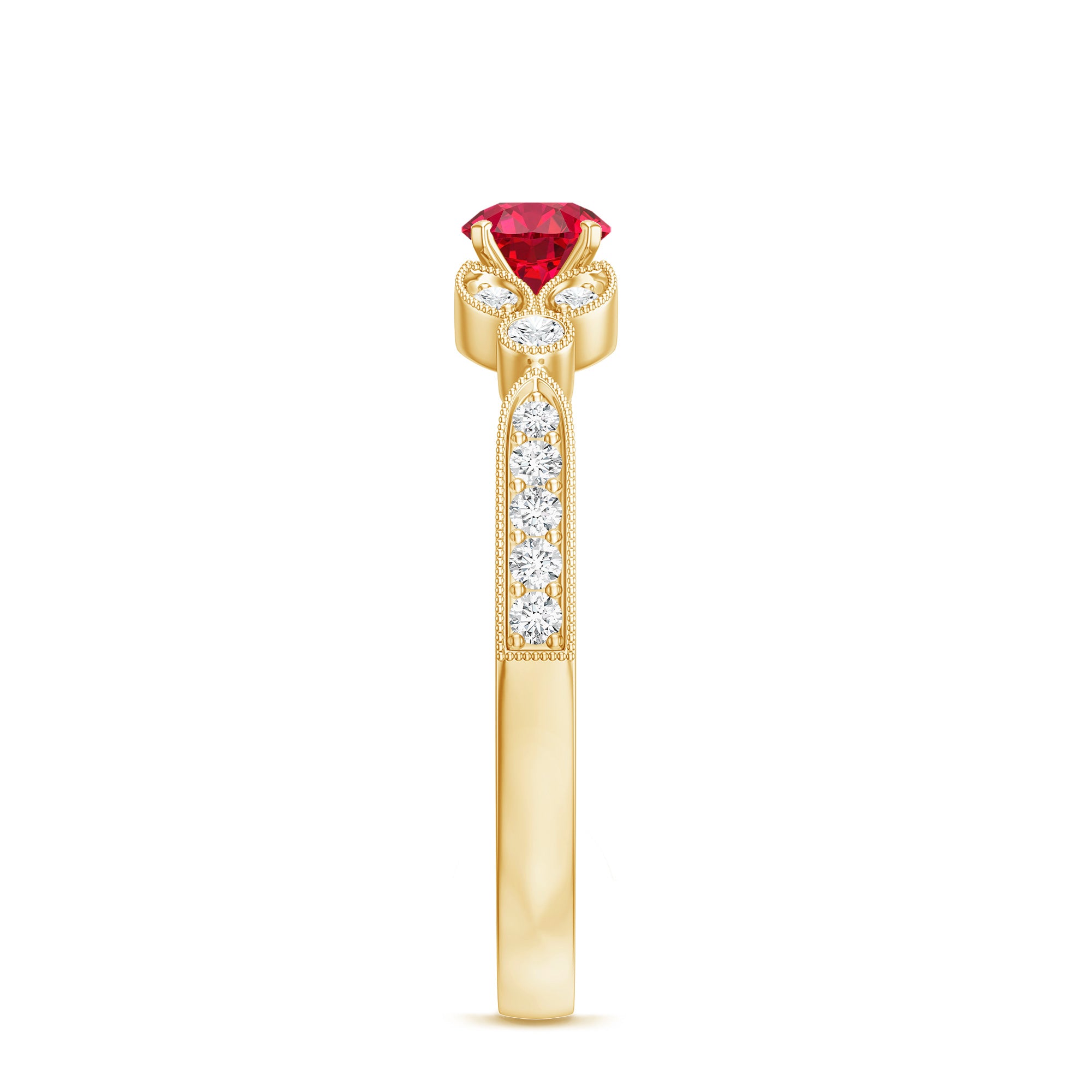 Lab-Lab Grown Ruby and Diamond Minimal Promise Ring AAAA - Rosec Jewels