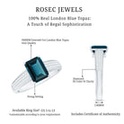 6X8mm Emerald Cut London Blue Topaz Side Stone Engagement Ring with Diamond AAA - Rosec Jewels