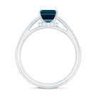 6X8mm Emerald Cut London Blue Topaz Side Stone Engagement Ring with Diamond AAA - Rosec Jewels