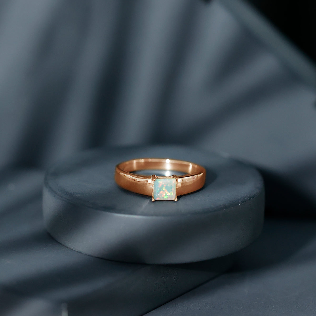 Certified Real Ethiopian Rainbow Opal Princess Cut Engagement Ring AAA - Rosec Jewels