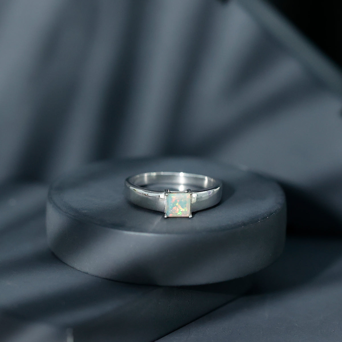 Certified Real Ethiopian Rainbow Opal Princess Cut Engagement Ring AAA - Rosec Jewels