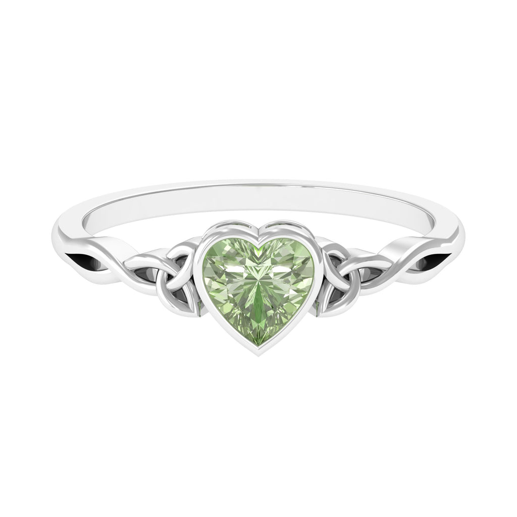 Heart Shape Lab Grown Green Sapphire Solitaire Celtic Knot Ring