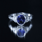 Certified 4 Carat Oval Lab Grown Blue Sapphire Bezel Set Engagement Ring AAAA - Rosec Jewels