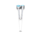 Natural Aquamarine Diamond 2 Stone Promise Ring with Split Shank AAA - Rosec Jewels