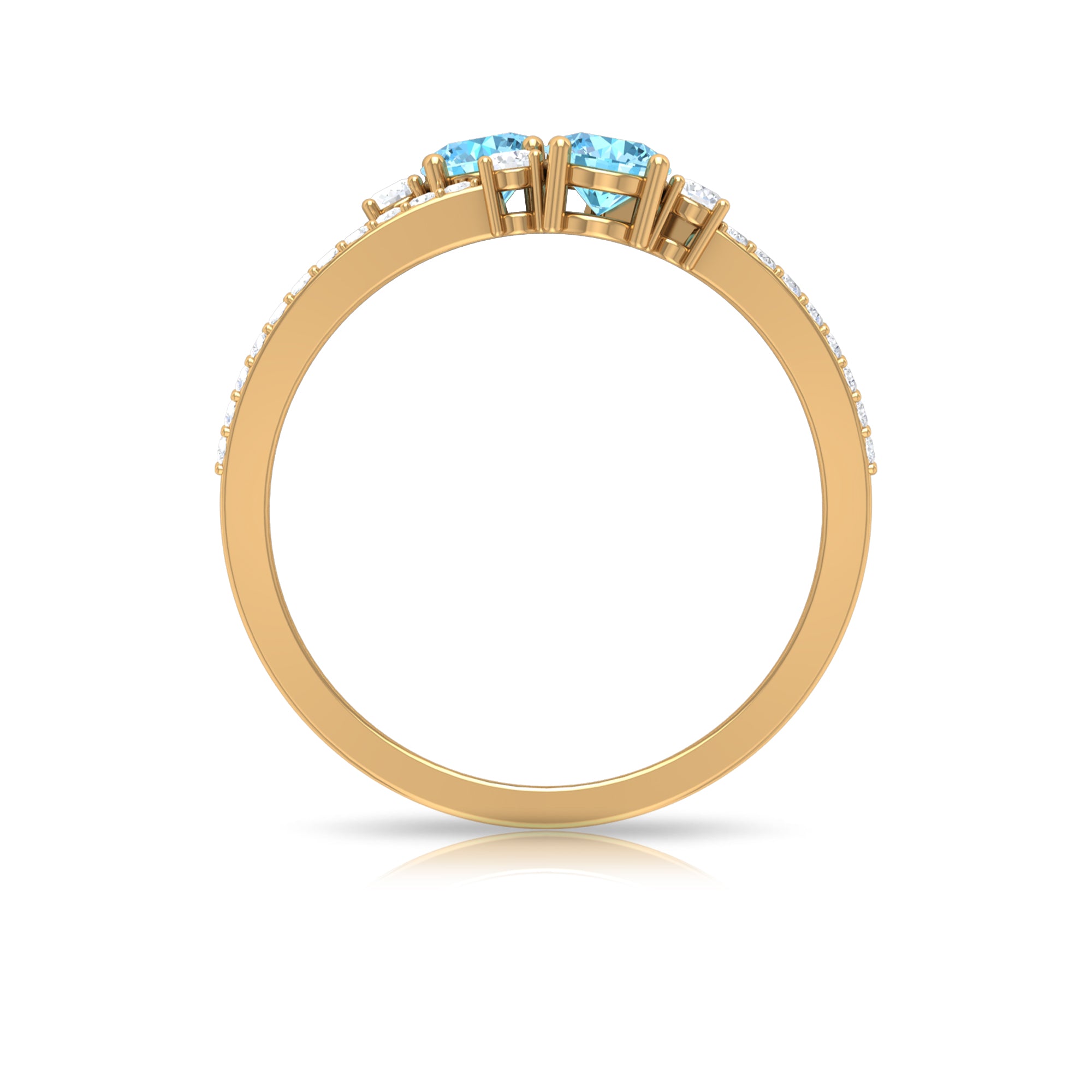 Natural Aquamarine Diamond 2 Stone Promise Ring with Split Shank AAA - Rosec Jewels