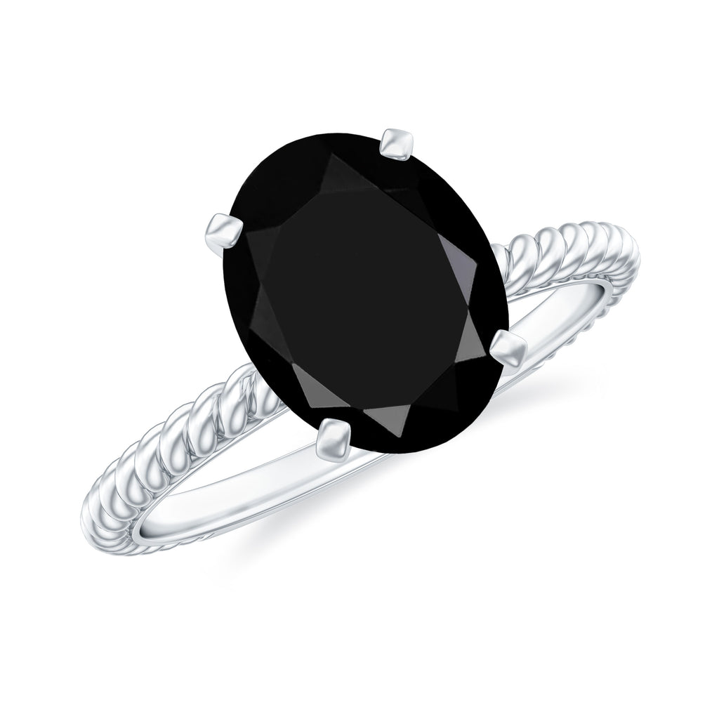 Oval Black Onyx Solitaire Ring with Diamond Black Onyx - ( AAA ) - Quality - Rosec Jewels UK