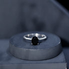 7X9mm Oval Cut Black Onyx Solitaire Engagement Ring with Diamond AAA - Rosec Jewels