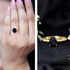 7X9mm Oval Cut Black Onyx Solitaire Engagement Ring with Diamond AAA - Rosec Jewels